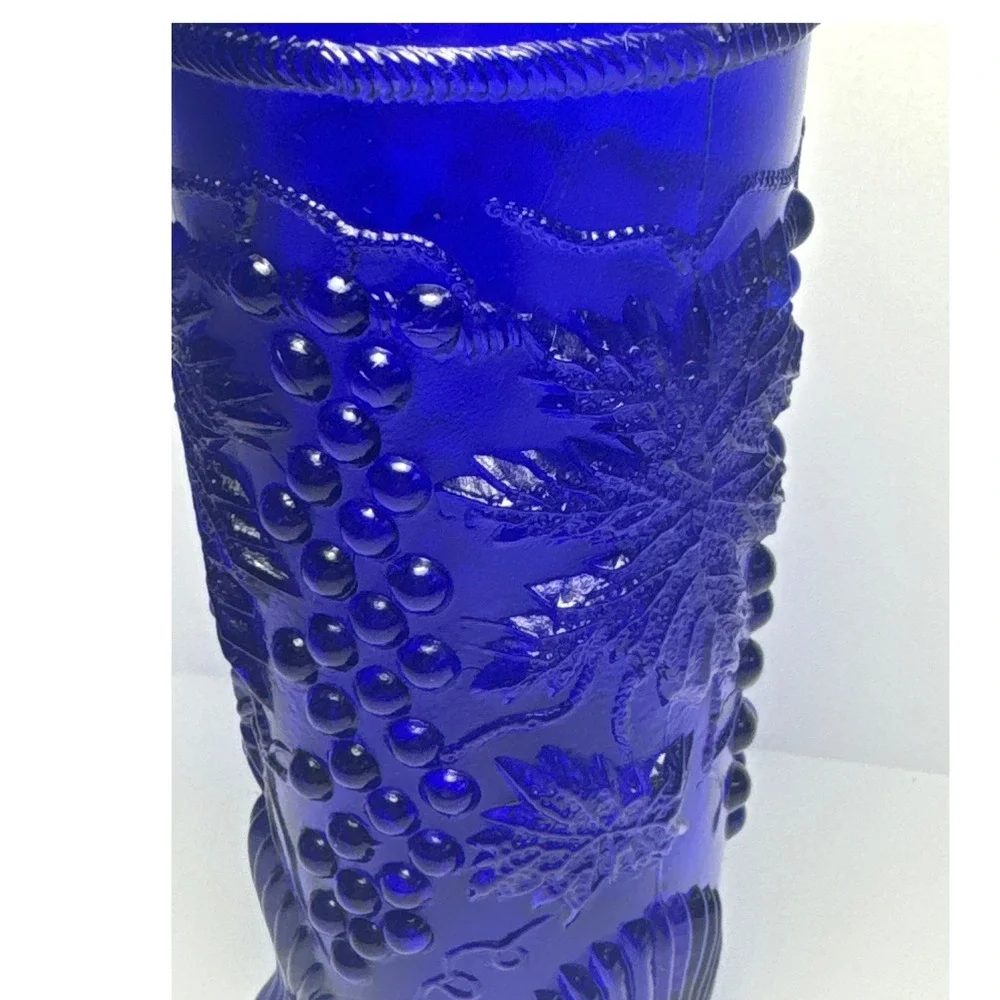 Vintage Northwood Cobalt Blue Grape Cluster Glass Hat Pin Holder 7